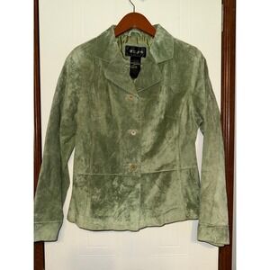 NWT Vintage Y2K Brandon Thomas Sage Green Suede Leather Jacket Size M